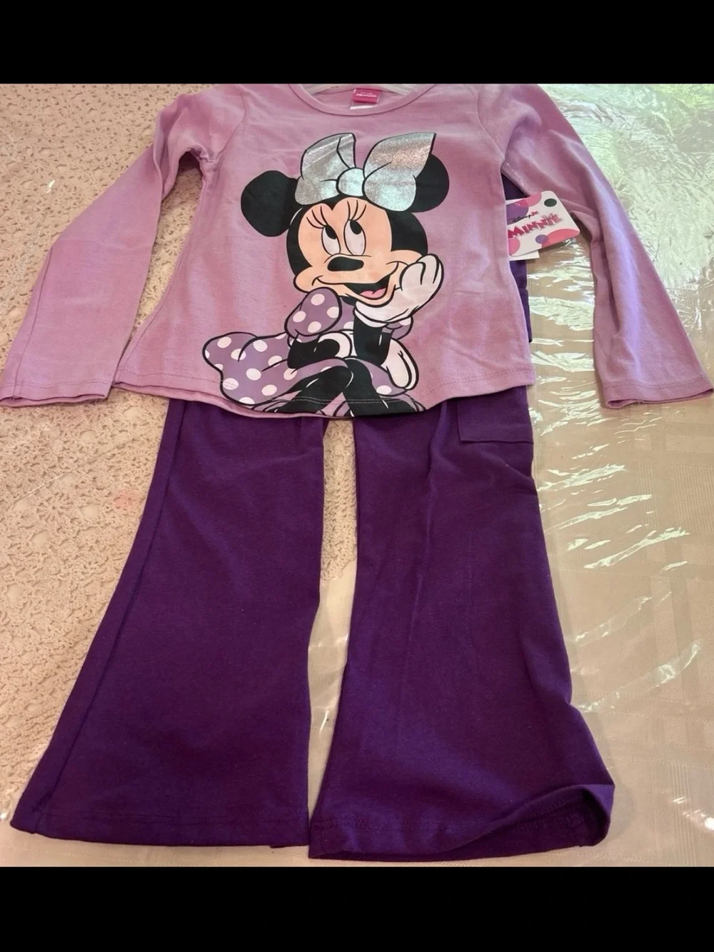 Disney Girls' Minnie Mouse Lavender Top & Purple Pants Pajama Set